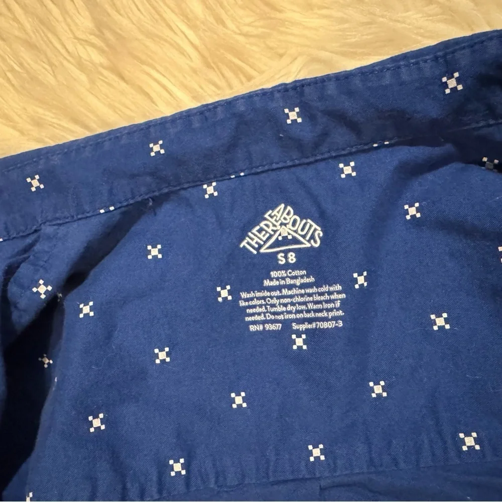 ThereAbouts Kids Navy Blue Button-Down Shirt with Pattern Boys Size‎ 8